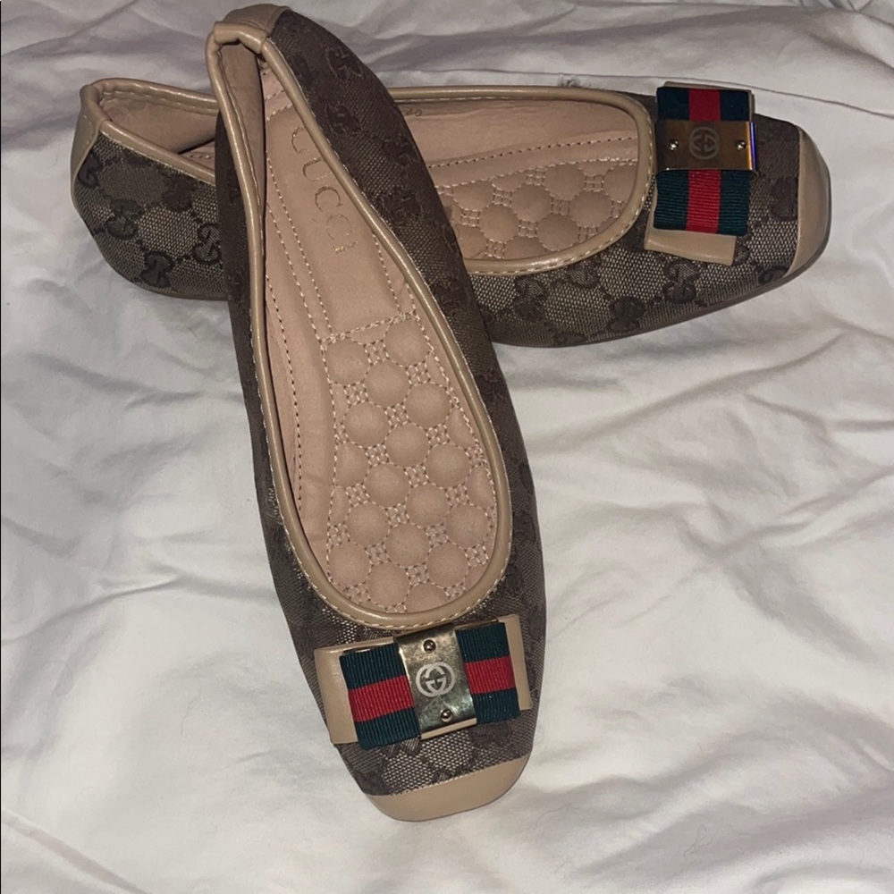 Korean Gucci doll house Cream and Brown flats with Signature GG Monogram